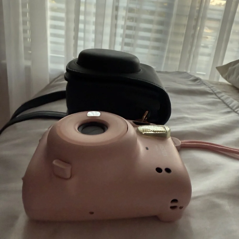 Instax Mini Pink Camera with Green Case - Picture 2 of 2